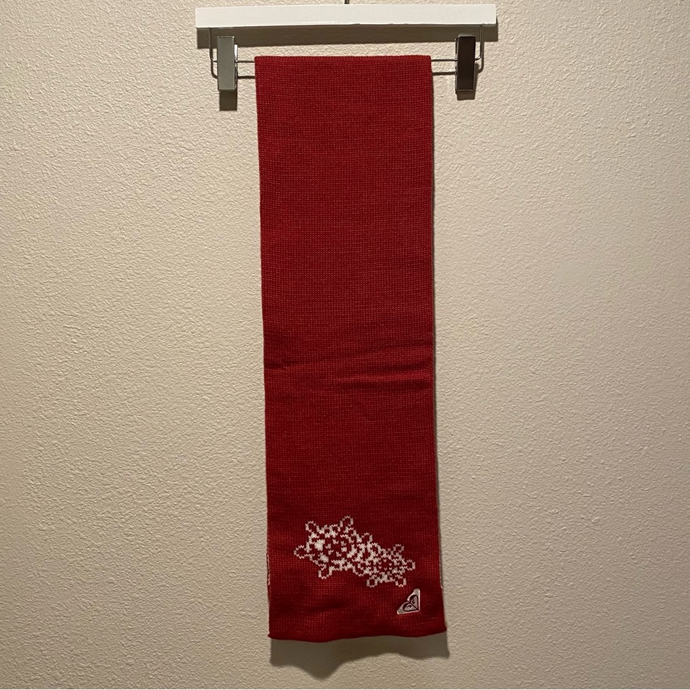Vintage Y2K Roxy Knit Scarf Red Snowflake Surf Skate Boho Accessory